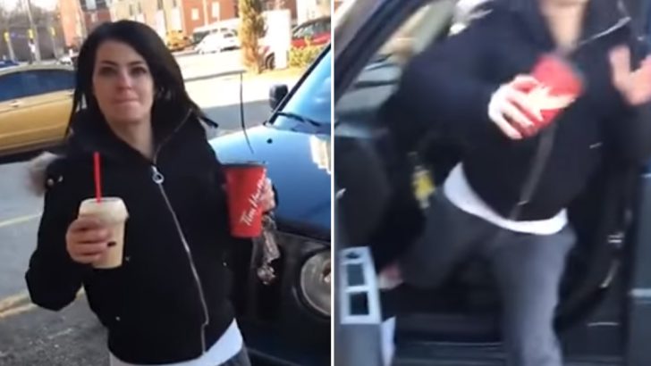 woman parked in handicap throws coffee