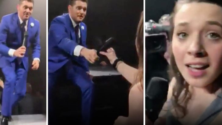 michael buble hands mic to fan